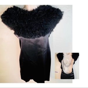 Thomas Wylde Sheath Backless Ruffle Dress Black Satin Chains Skulls XS New $945